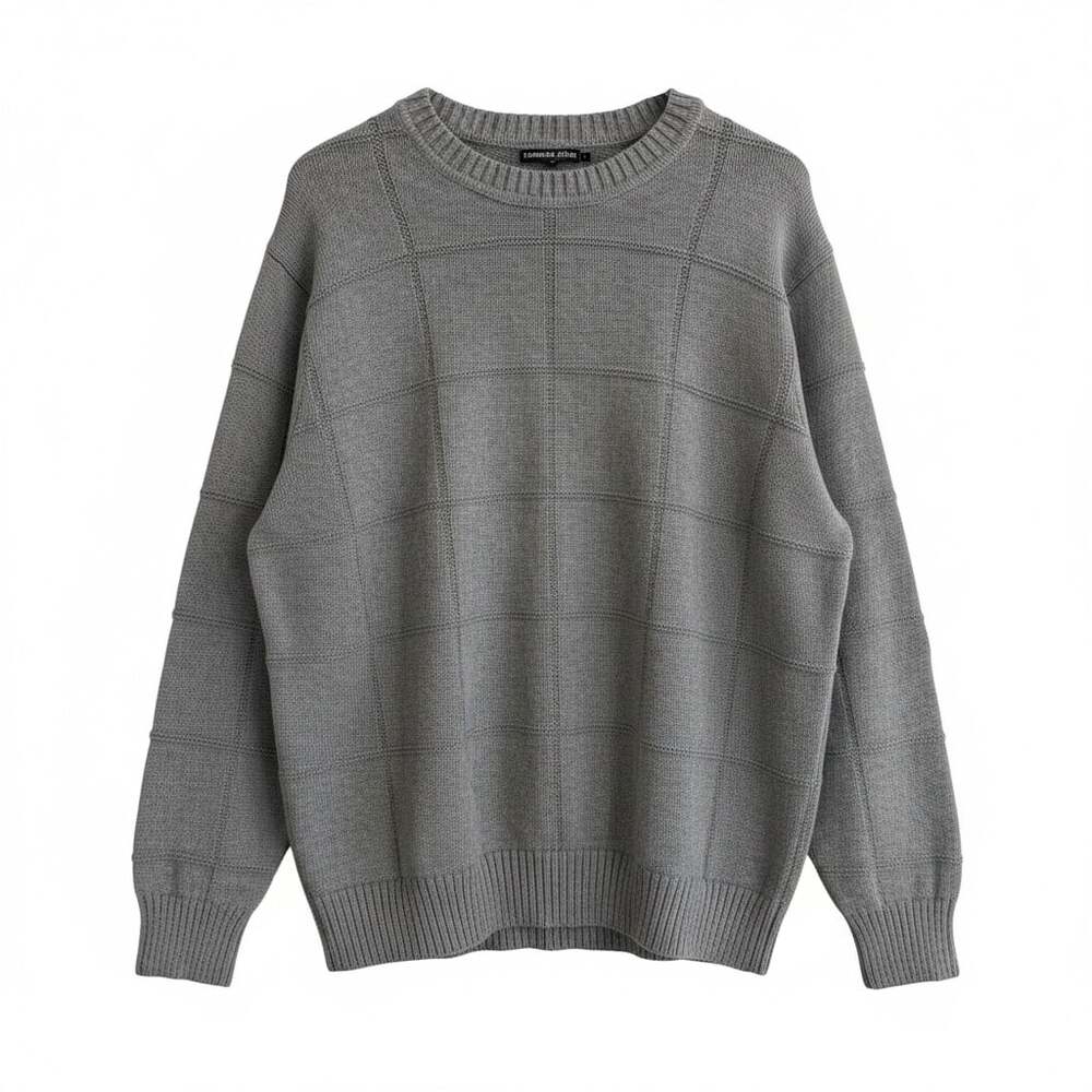 Alexander Julian Colours Grey Grid Textured Cotton Crewneck Sweater Size XL